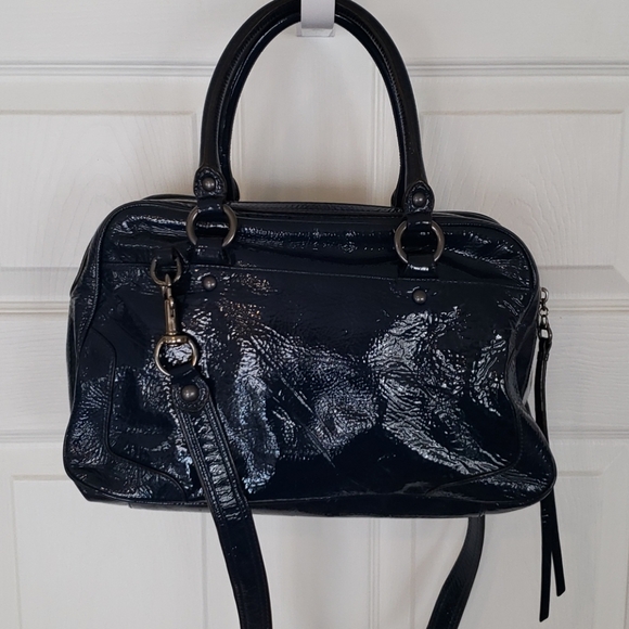Coach Poppy Blue Push Lock Patent Leather Satchel - Picture 7 of 16
